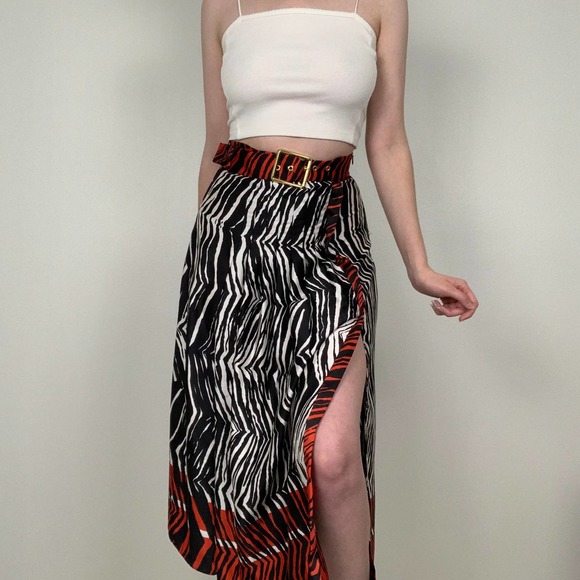 Zara Zebra Stripe Pleated Leg Slit Skirt - Picture 1 of 11